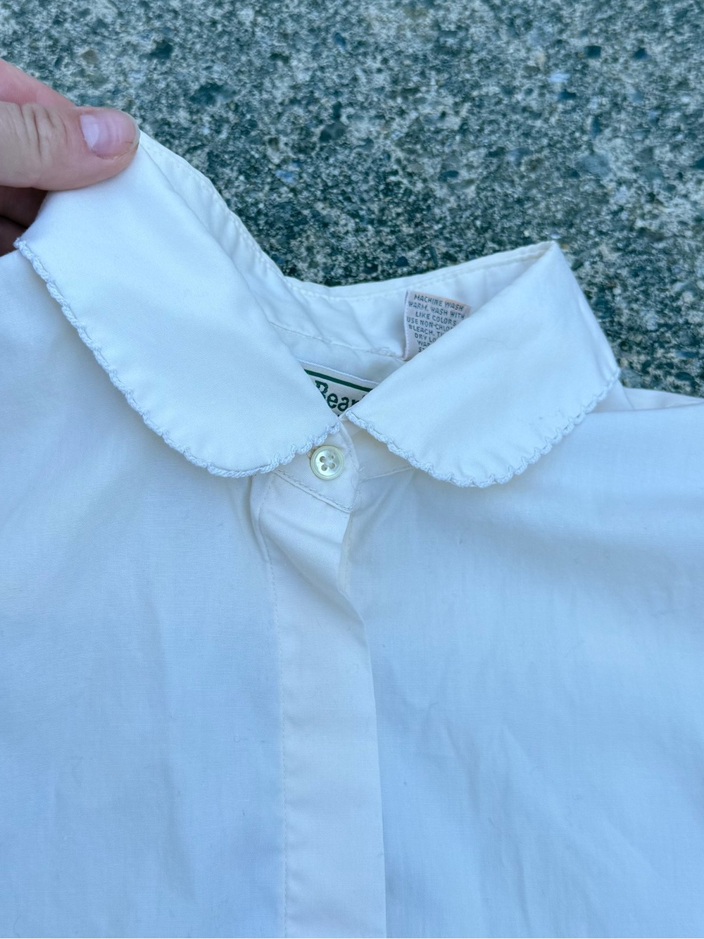 Vintage L.L. Bean Crochet Collar Shirt Cream Butter Yellow Size 14 S/M - Picture 2 of 9